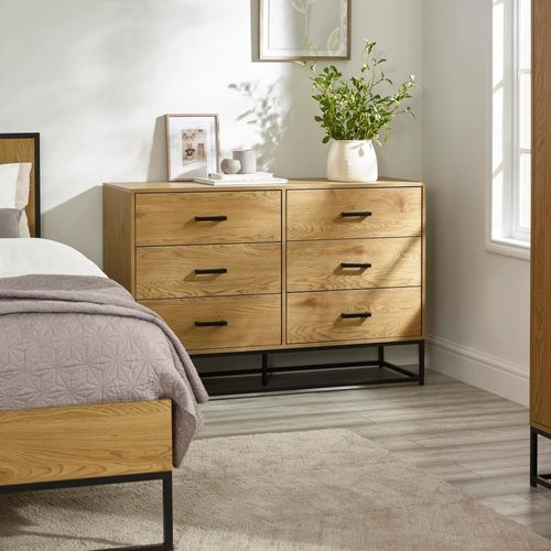 Harlow Light Oak Effect Chest of Drawers - 6 Drawer - Wide