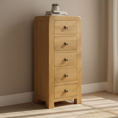 Curve Narrow Chest - 5 Drawer - Oak