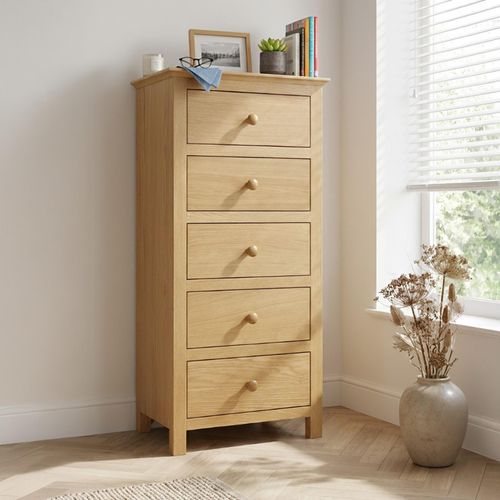 Arlington Narrow Chest - 5 Drawer - Oak
