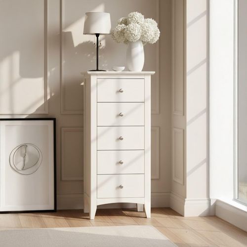 Luciana Tall Chest - 5 Drawer - Ivory Painted