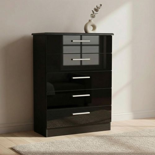 Knightsbridge Chest - 5 Drawer - Black Gloss