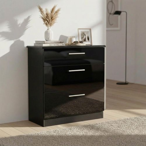Knightsbridge Deep Chest - 3 Drawer - Black Gloss
