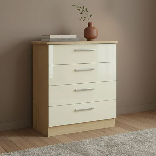 Knightsbridge Chest - 4 Drawer - Cream Gloss and Light Oak