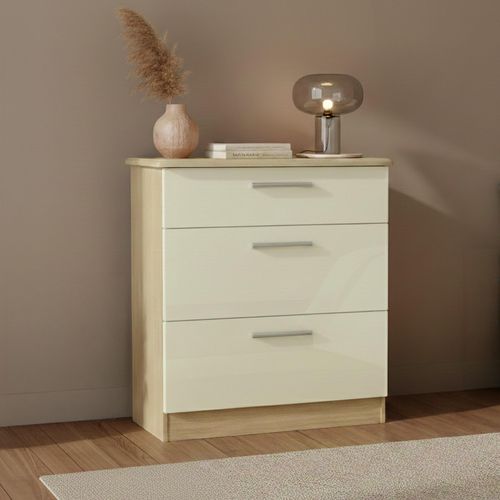 Knightsbridge Deep Chest - 3 Drawer - Cream Gloss and Light Oak