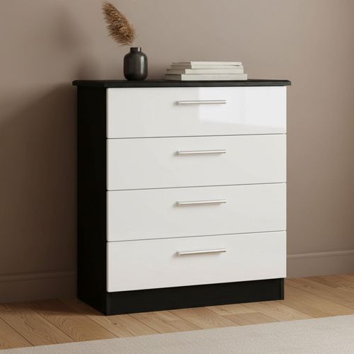 Knightsbridge Chest - 4 Drawer - White Gloss and Black