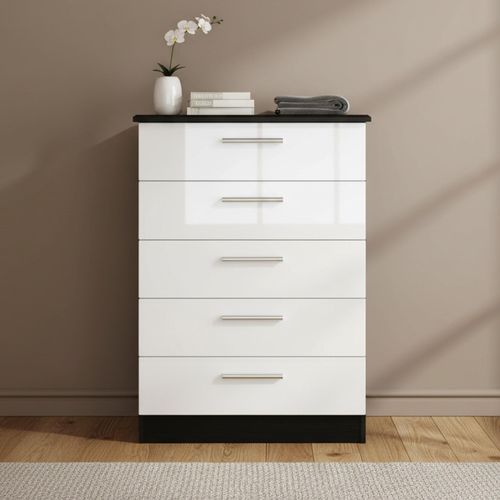 Knightsbridge Chest - 5 Drawer - White Gloss and Black