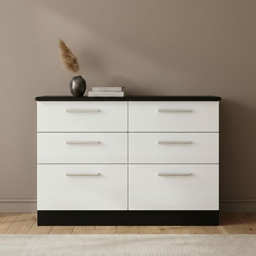 Knightsbridge Chest - Midi - 6 Drawer - White Gloss and Black