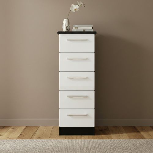 Knightsbridge Chest - Narrow - 5 Drawer - White Gloss and Black