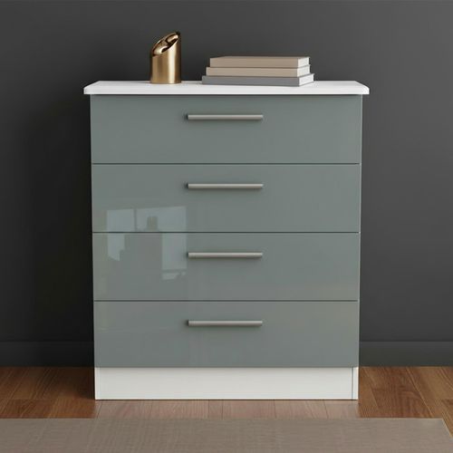Knightsbridge Chest - 4 Drawer - Grey Gloss and White