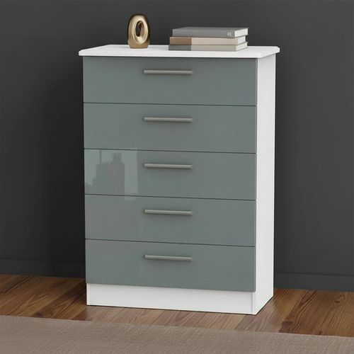 Knightsbridge Chest - 5 Drawer - Grey Gloss and White