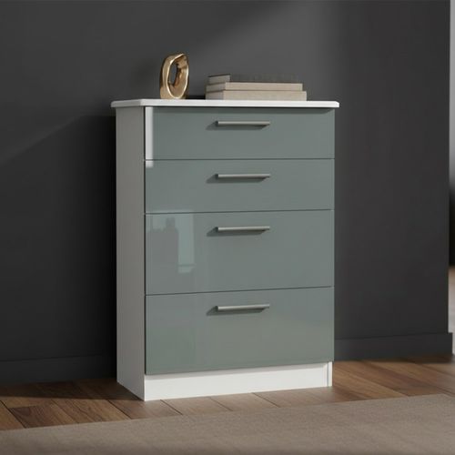 Knightsbridge Chest - Deep - 4 Drawer - Grey Gloss and White