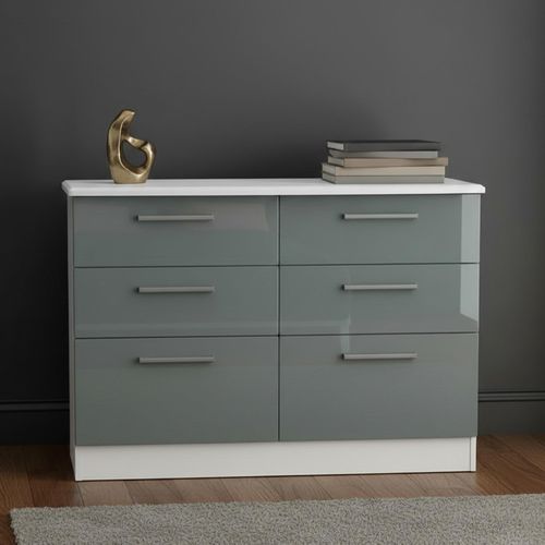 Knightsbridge Chest - Midi - 6 Drawer - Grey Gloss and White
