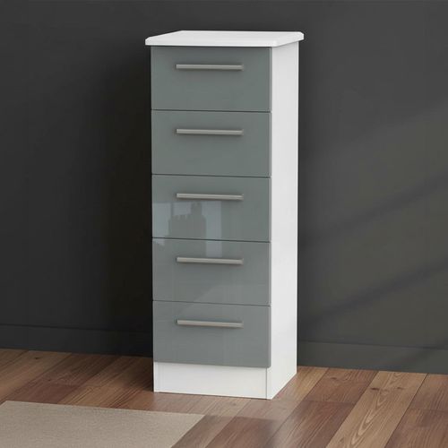 Knightsbridge Chest - Narrow - 5 Drawer - Grey Gloss and White
