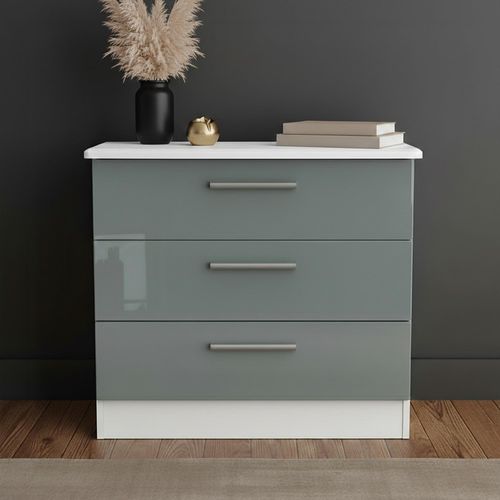 Knightsbridge Chest - Small - 3 Drawer - Grey Gloss and White