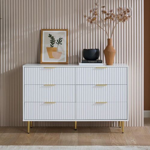 Zara Chest - 6 Drawer - Fluted - White - Gold Legs