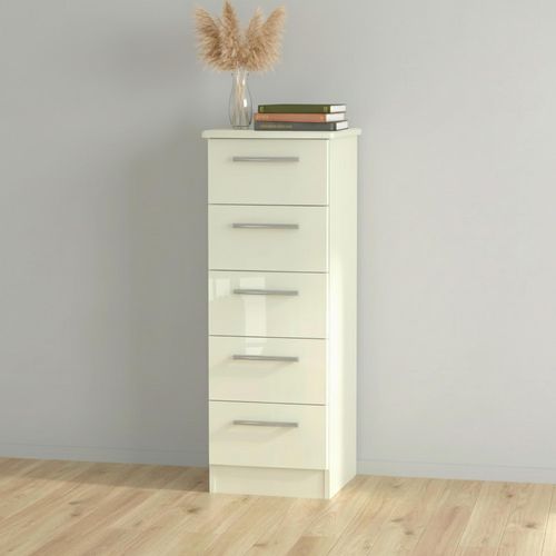 Knightsbridge Chest - 5 Drawer - Narrow - Cream Gloss
