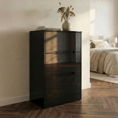 Monaco Chest - Deep Midi - 3 Drawer - Black Gloss