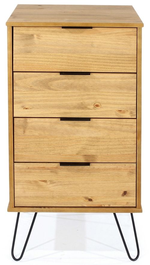 Augusta Pine 4 Drawer Narrow Chest with Hairpin Legs