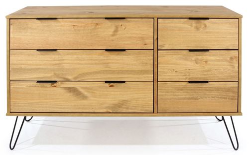 Augusta Pine 6 Drawer Wide Chest with Hairpin Legs