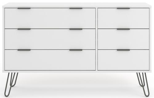 Augusta White 6 Drawer Wide Chest with Hairpin Legs