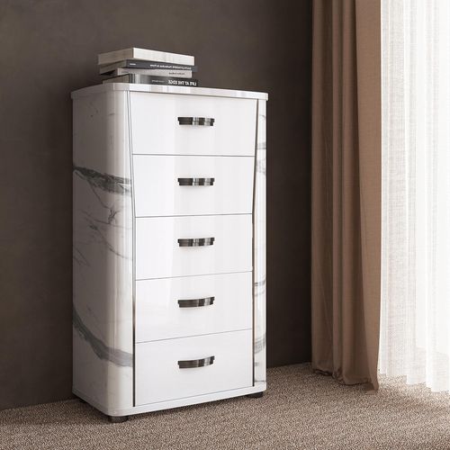 Anna Tall Chest - 5 Drawer - White