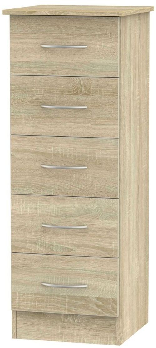 Avon Oak Effect 5 Drawer Narrow Chest