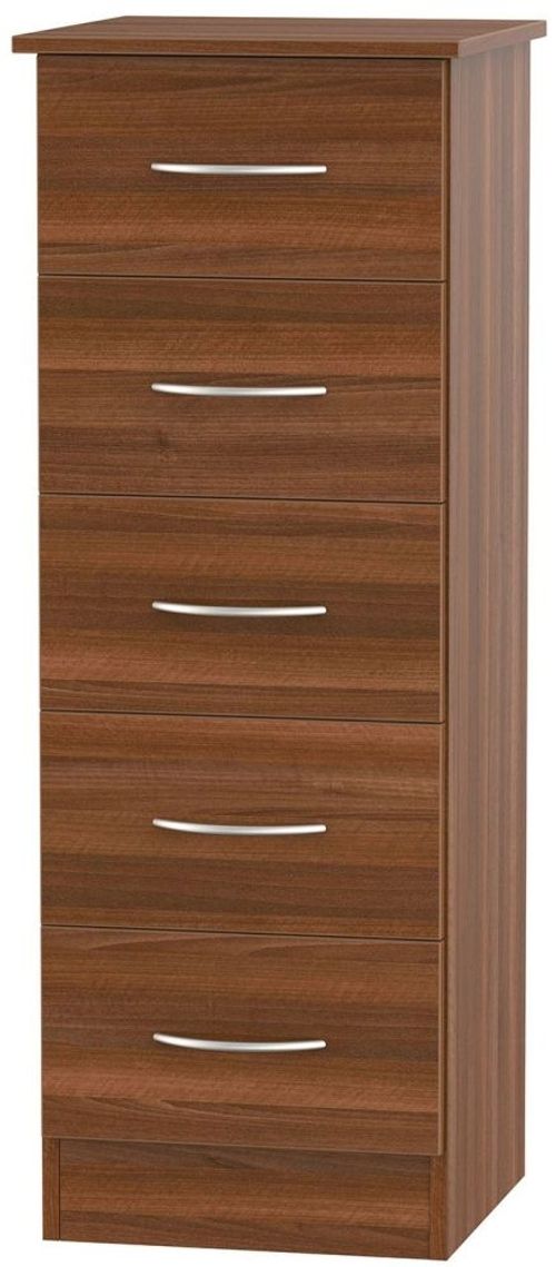 Avon Walnut Effect 5 Drawer Narrow Chest