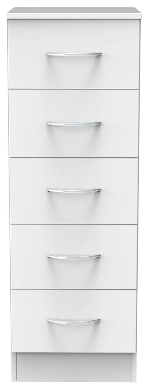 Avon White 5 Drawer Narrow Chest