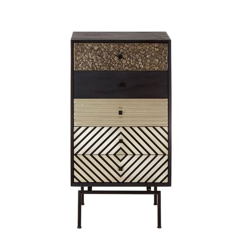 Boho Chest - 5 Drawer - Narrow - Black Mango Wood
