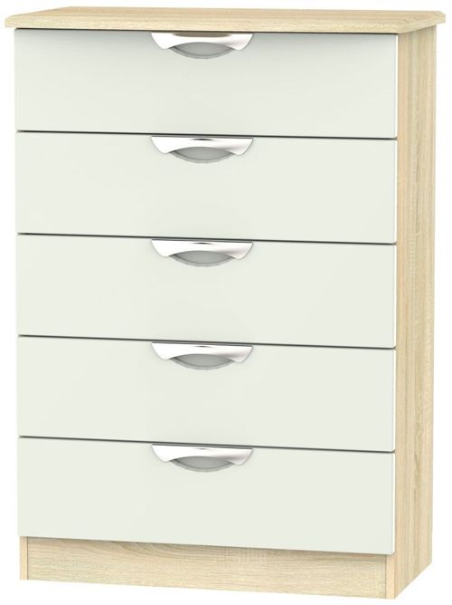 Camden Cashmere Gloss and Oak Effect 5 Drawer Chest
