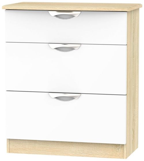 Camden White Gloss and Oak Effect 3 Drawer Deep Chest