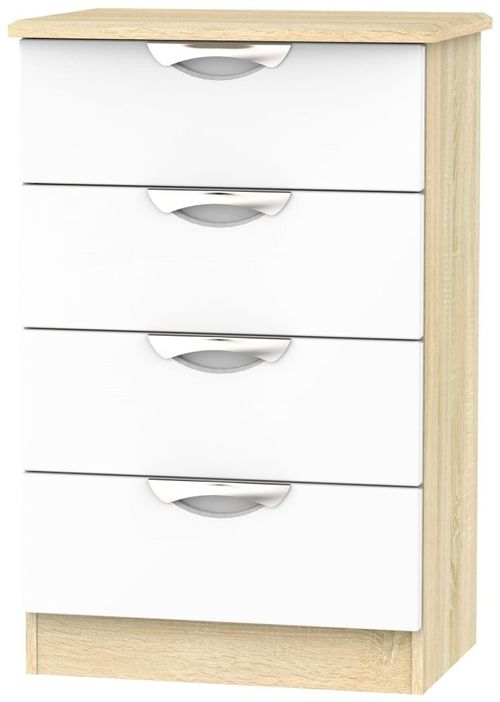 Camden White Gloss and Oak Effect 4 Drawer Midi Chest