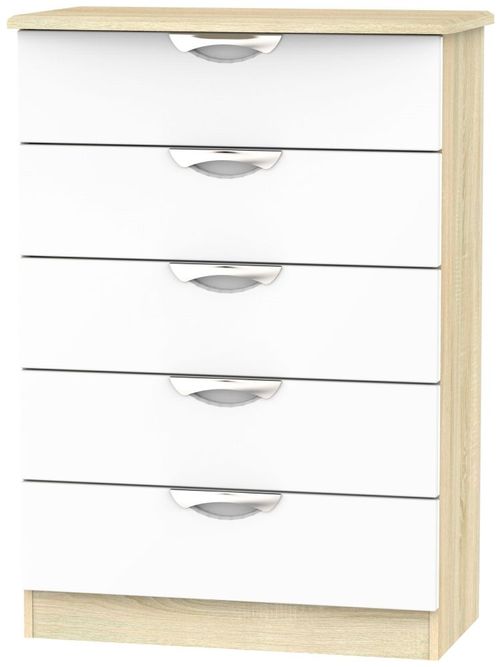 Camden White Gloss and Oak Effect 5 Drawer Chest