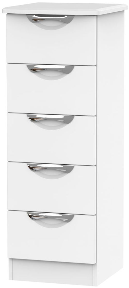 Camden White Matt 5 Drawer Narrow Chest