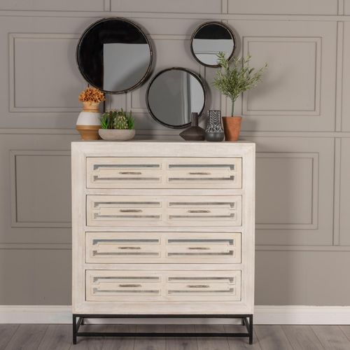 Clearance - Geo White Mirrored Chest of Drawer - 4 Drawer - Brand New Item