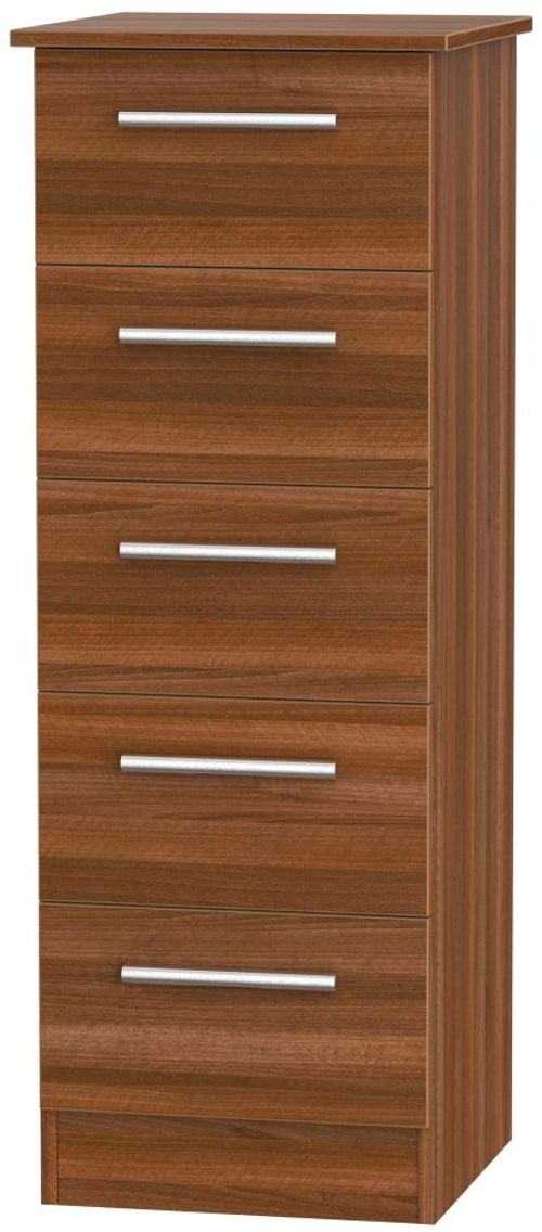 Contrast Noche Walnut 5 Drawer Narrow Chest