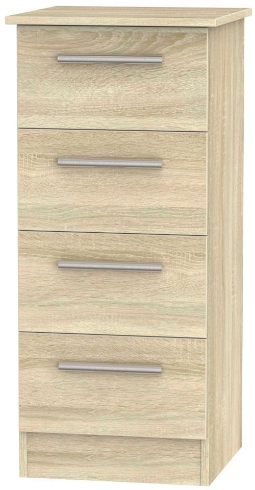 Contrast Oak Effect 4 Drawer Narrow Chest