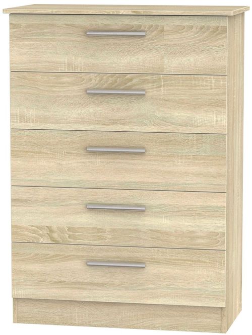 Contrast Oak Effect 5 Drawer Chest