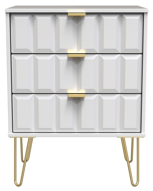 Cube White 3 Drawer Midi Chest with Gold Hairpin Legs