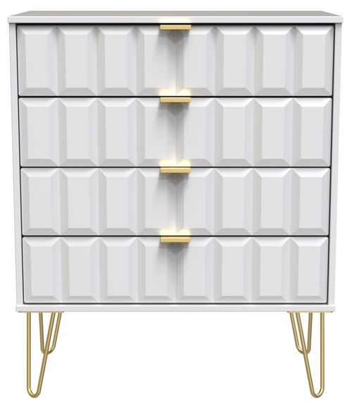 Cube White 4 Drawer Chest with Gold Hairpin Legs