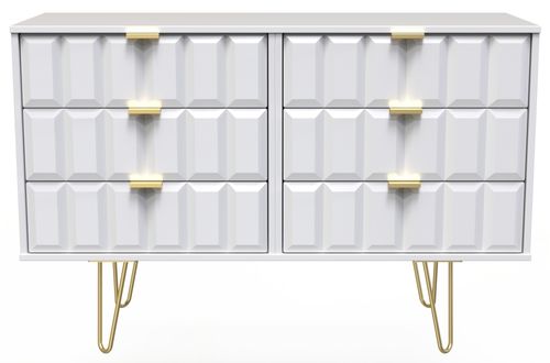 Cube White 6 Drawer Midi Chest with Gold Hairpin Legs