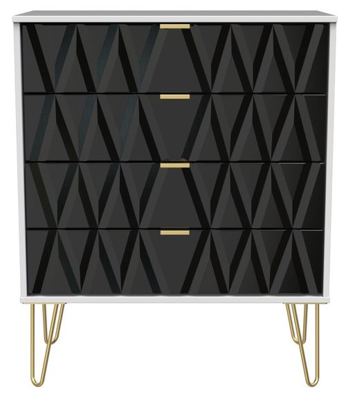 Diamond Black and White 4 Drawer Chest with Gold Hairpin Legs