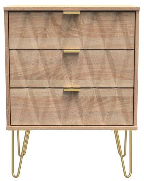 Diamond Oak Effect 3 Drawer Midi Chest with Gold Hairpin Legs