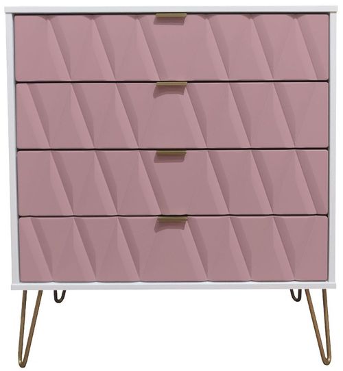 Diamond Pink and White 4 Drawer Chest with Gold Hairpin Legs