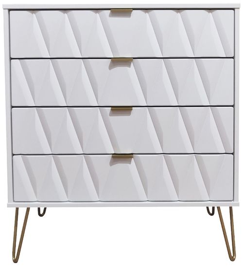 Diamond White 4 Drawer Chest with Gold Hairpin Legs