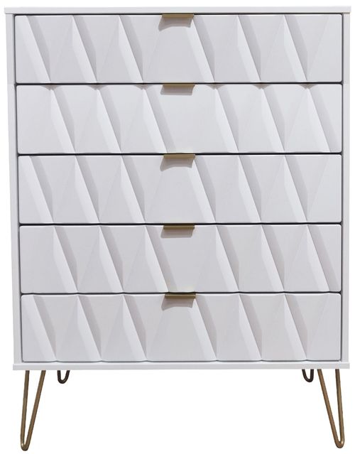 Diamond White 5 Drawer Chest with Gold Hairpin Legs