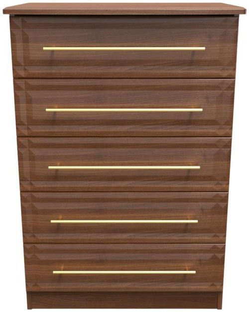 Faye Walnut Effect 5 Drawer Chest