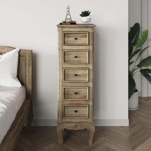 Fleur French Style Grey Narrow Tall Chest - 5 Drawers