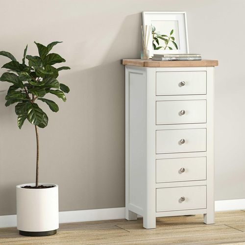 Hayley Chest - 5 Drawer - Tall - Oak and White
