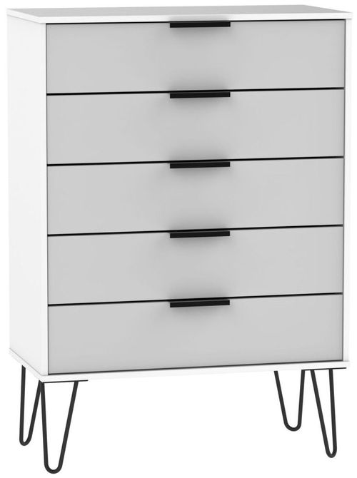 Hong Kong Grey and White 5 Drawer Chest with Hairpin Legs